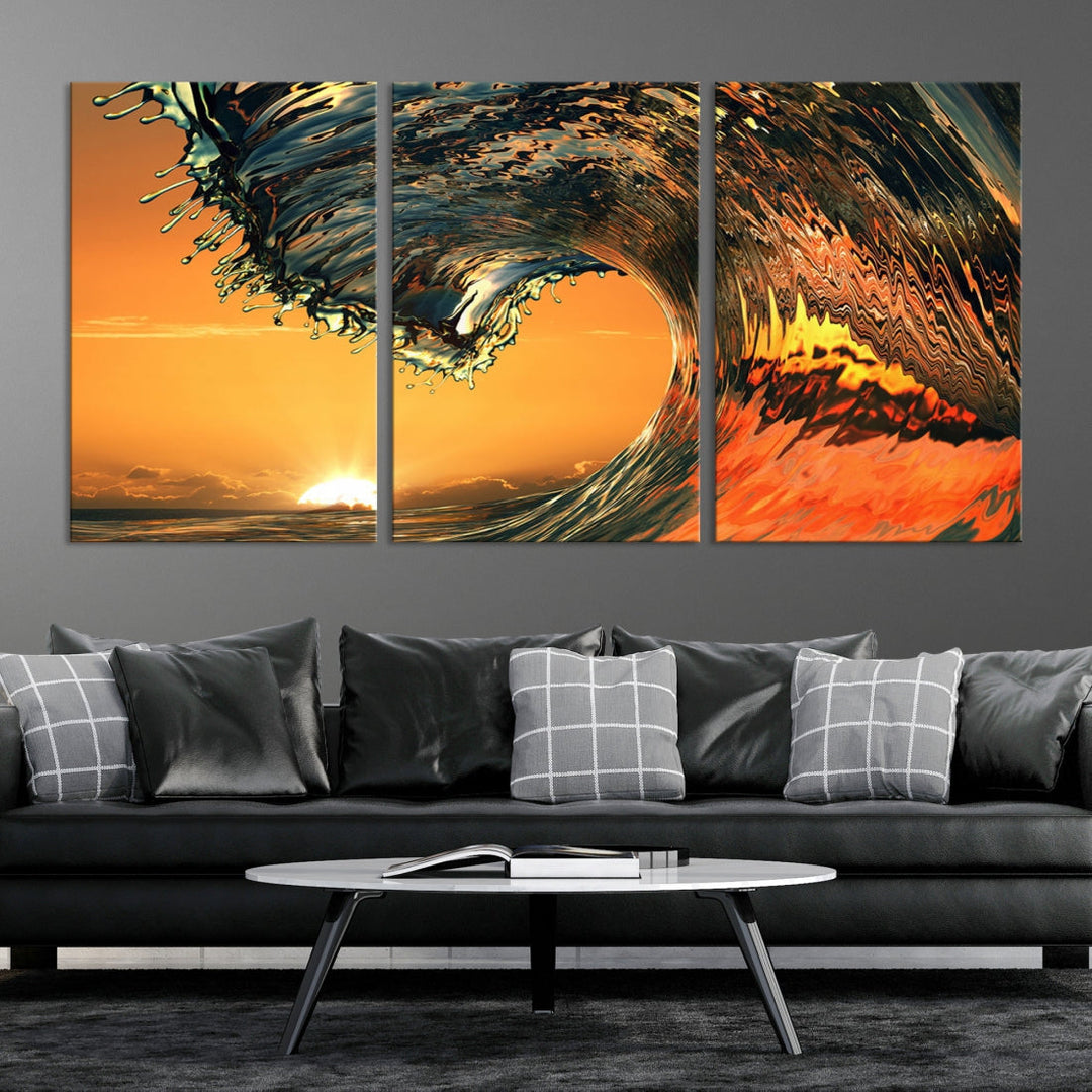 Sunset and Rip Curl Surf Wave Large Canvas Wall Art Giclee Print