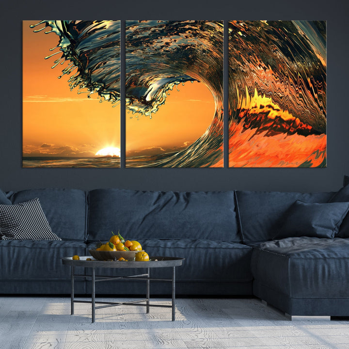 Sunset and Rip Curl Surf Wave Large Canvas Wall Art Giclee Print