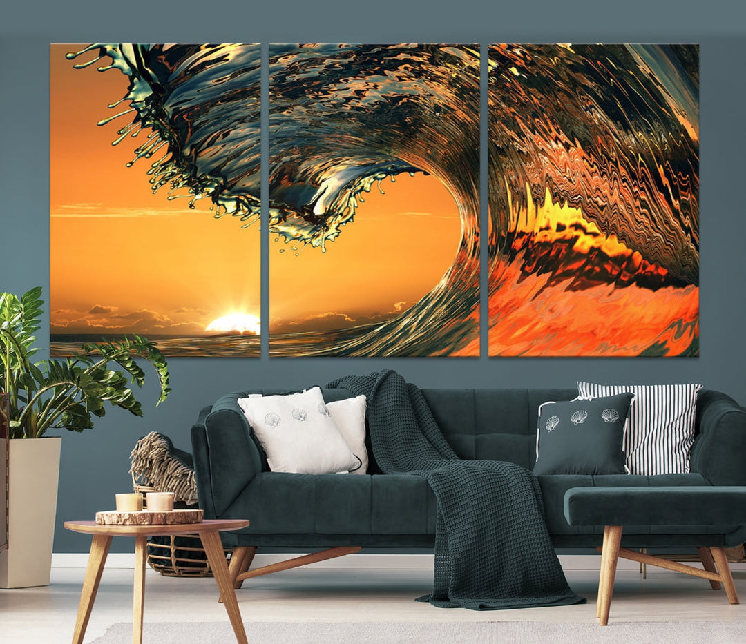 Sunset and Rip Curl Surf Wave Large Canvas Wall Art Giclee Print