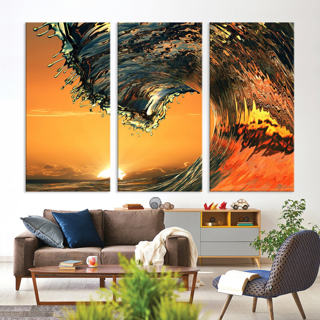 Sunset and Rip Curl Surf Wave Large Canvas Wall Art Giclee Print