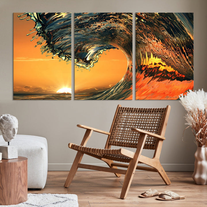 Sunset and Rip Curl Surf Wave Large Canvas Wall Art Giclee Print