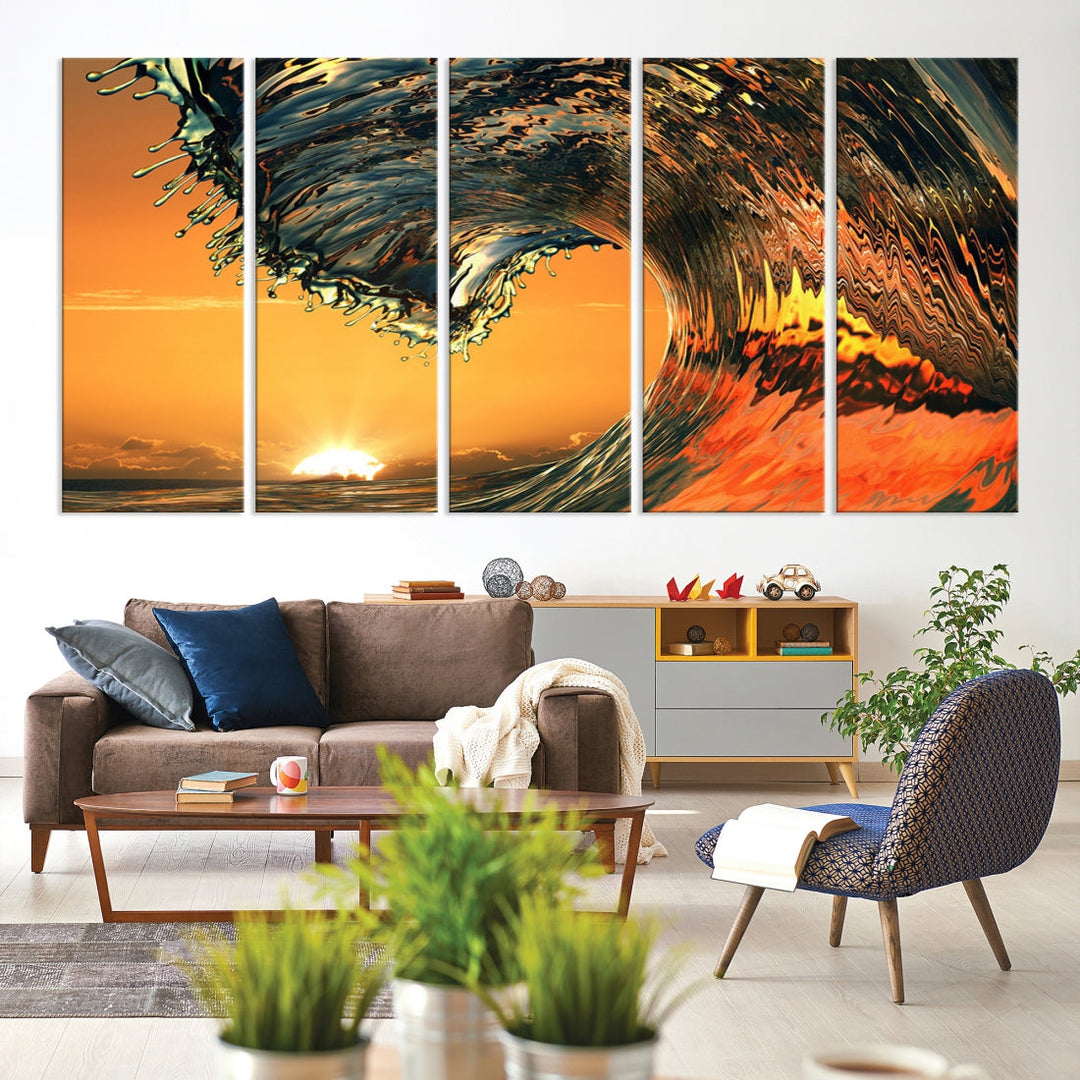 Sunset and Rip Curl Surf Wave Large Canvas Wall Art Giclee Print