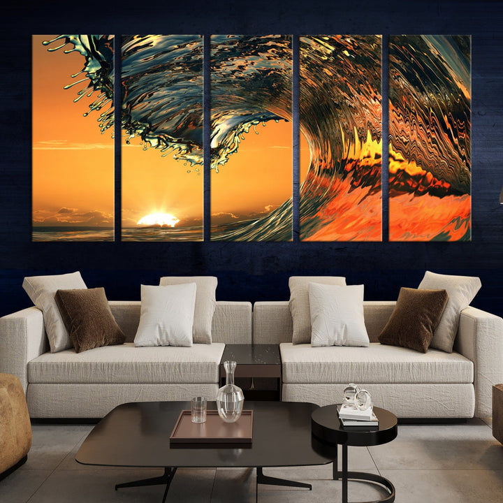 Sunset and Rip Curl Surf Wave Large Canvas Wall Art Giclee Print