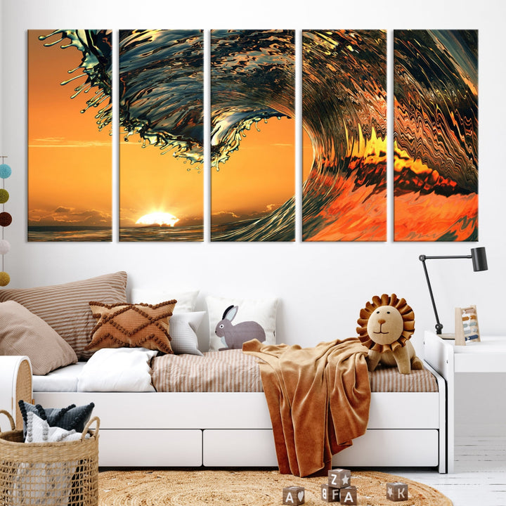 Sunset and Rip Curl Surf Wave Large Canvas Wall Art Giclee Print