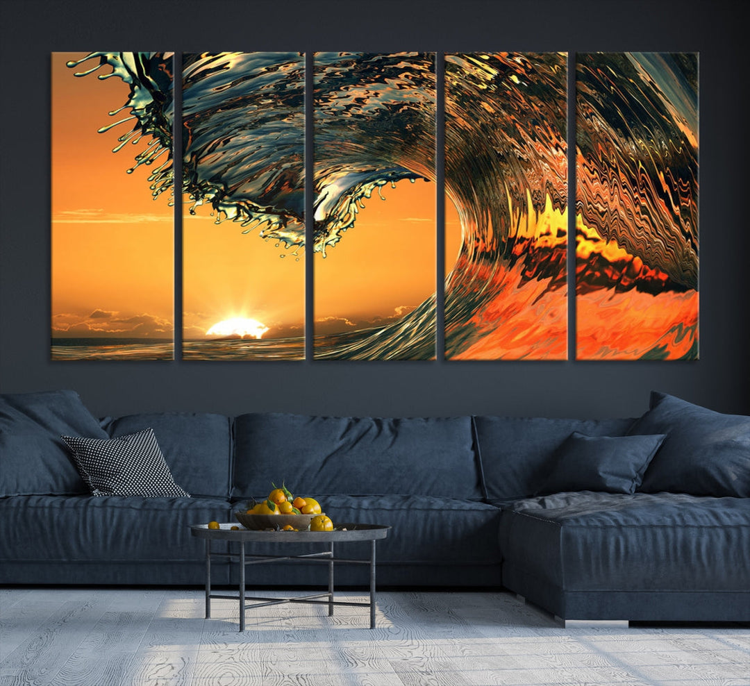 Sunset and Rip Curl Surf Wave Large Canvas Wall Art Giclee Print