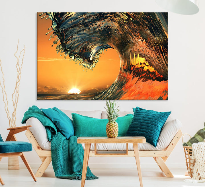 Sunset and Rip Curl Surf Wave Large Canvas Wall Art Giclee Print