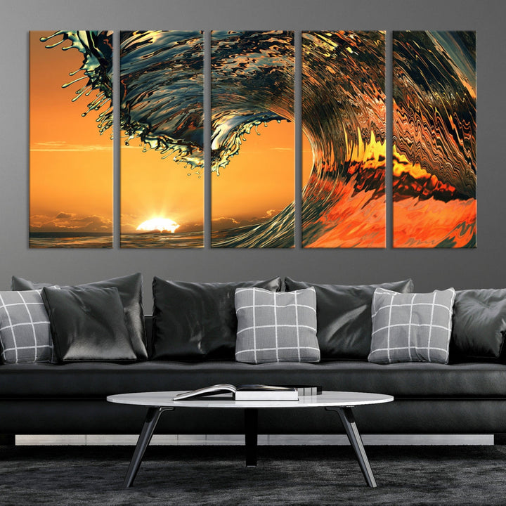 Sunset and Rip Curl Surf Wave Large Canvas Wall Art Giclee Print