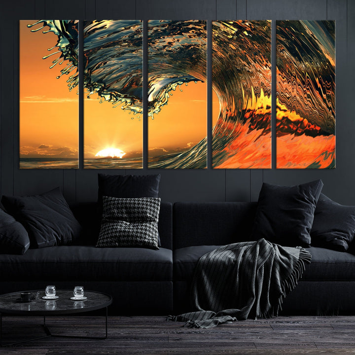 Sunset and Rip Curl Surf Wave Large Canvas Wall Art Giclee Print