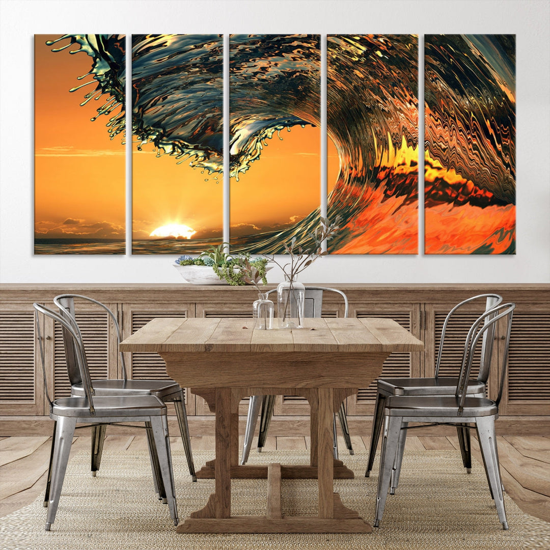 Sunset and Rip Curl Surf Wave Large Canvas Wall Art Giclee Print