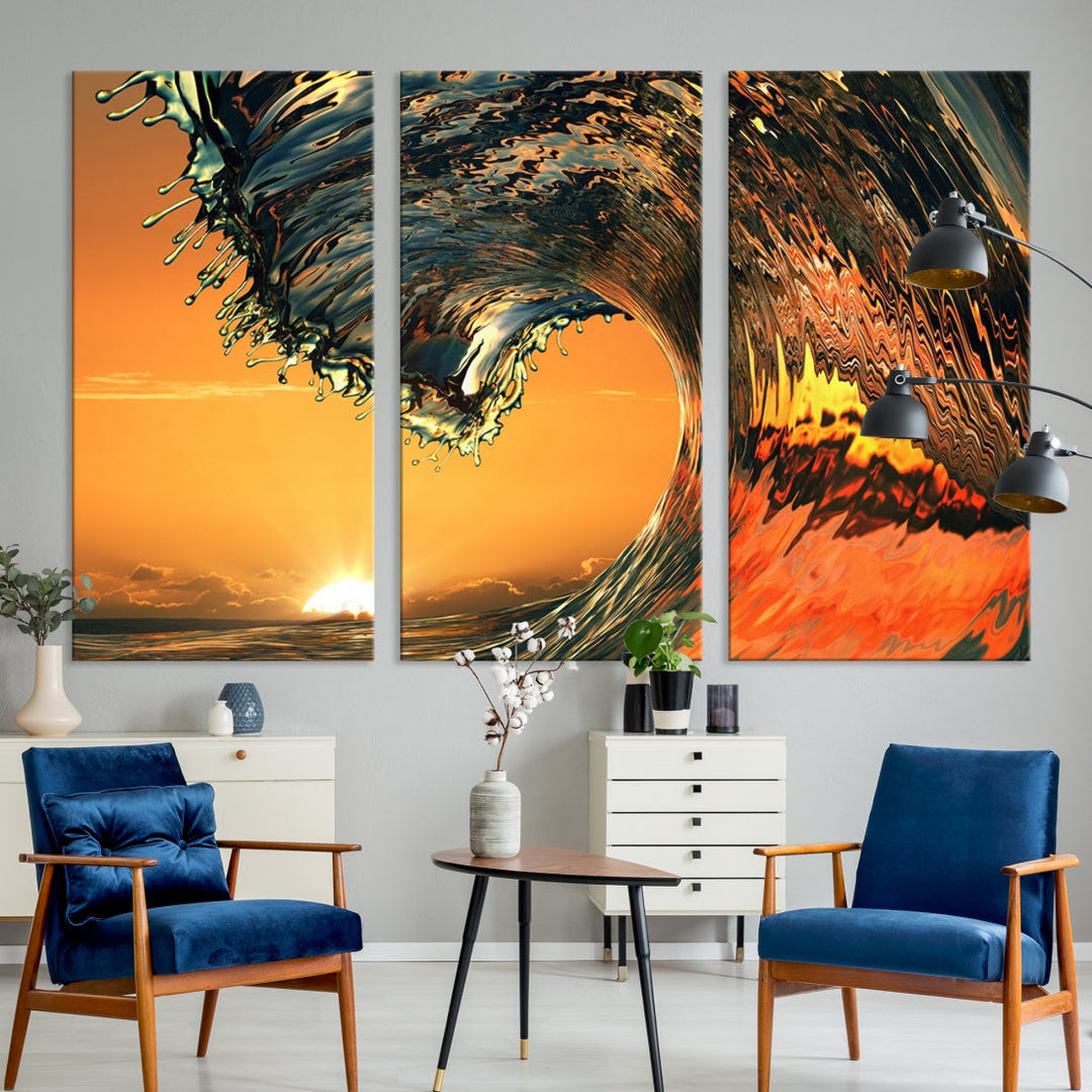 Sunset and Rip Curl Surf Wave Large Canvas Wall Art Giclee Print