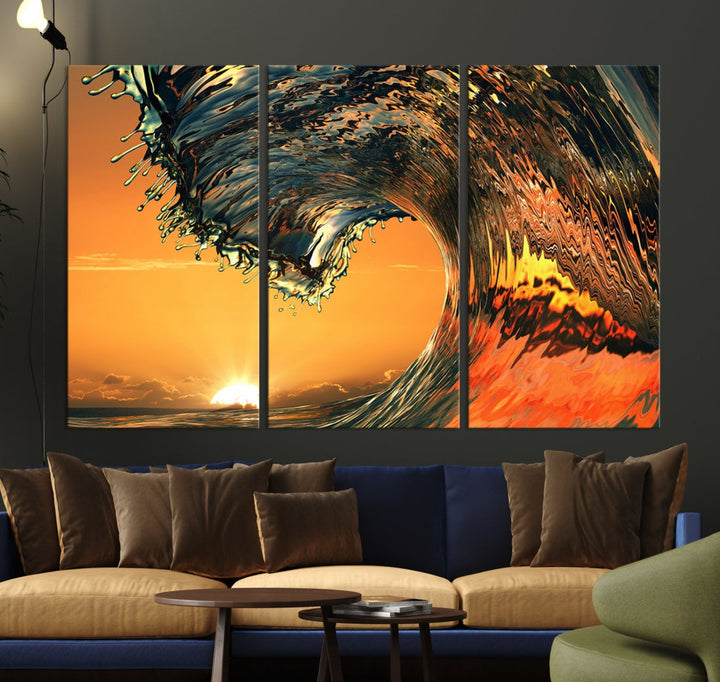 Sunset and Rip Curl Surf Wave Large Canvas Wall Art Giclee Print