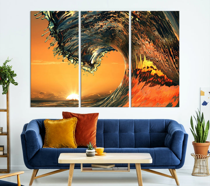 Sunset and Rip Curl Surf Wave Large Canvas Wall Art Giclee Print