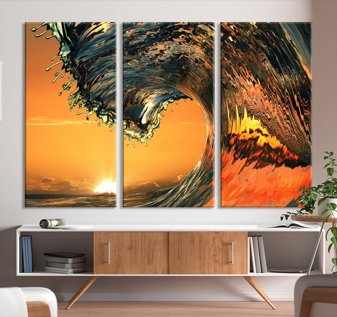 Sunset and Rip Curl Surf Wave Large Canvas Wall Art Giclee Print