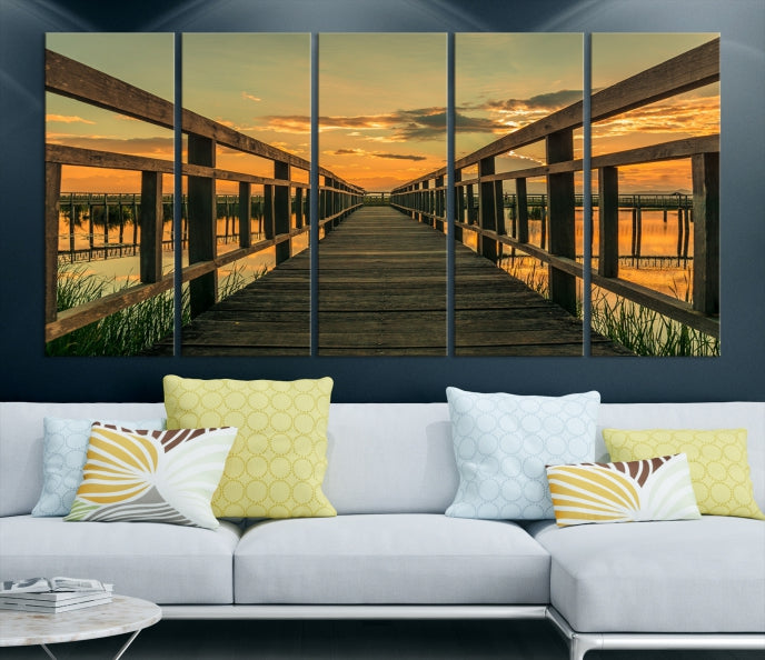 Sunset and Wood Bridge Nature Landscape Large Wall Art Canvas Giclee Print