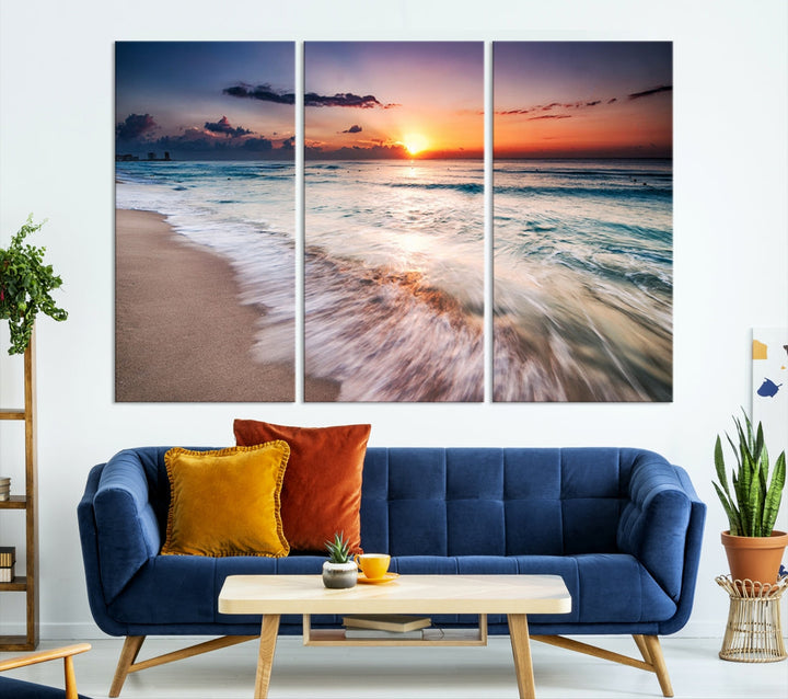 Serene Water Meets Radiant Sunset Clouds Wall Art Canvas Print