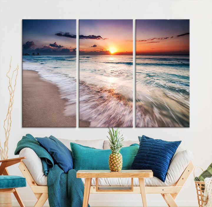 Serene Water Meets Radiant Sunset Clouds Wall Art Canvas Print