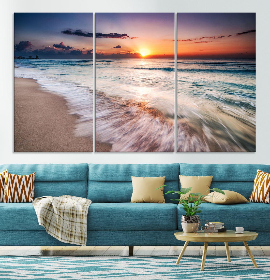 Serene Water Meets Radiant Sunset Clouds Wall Art Canvas Print