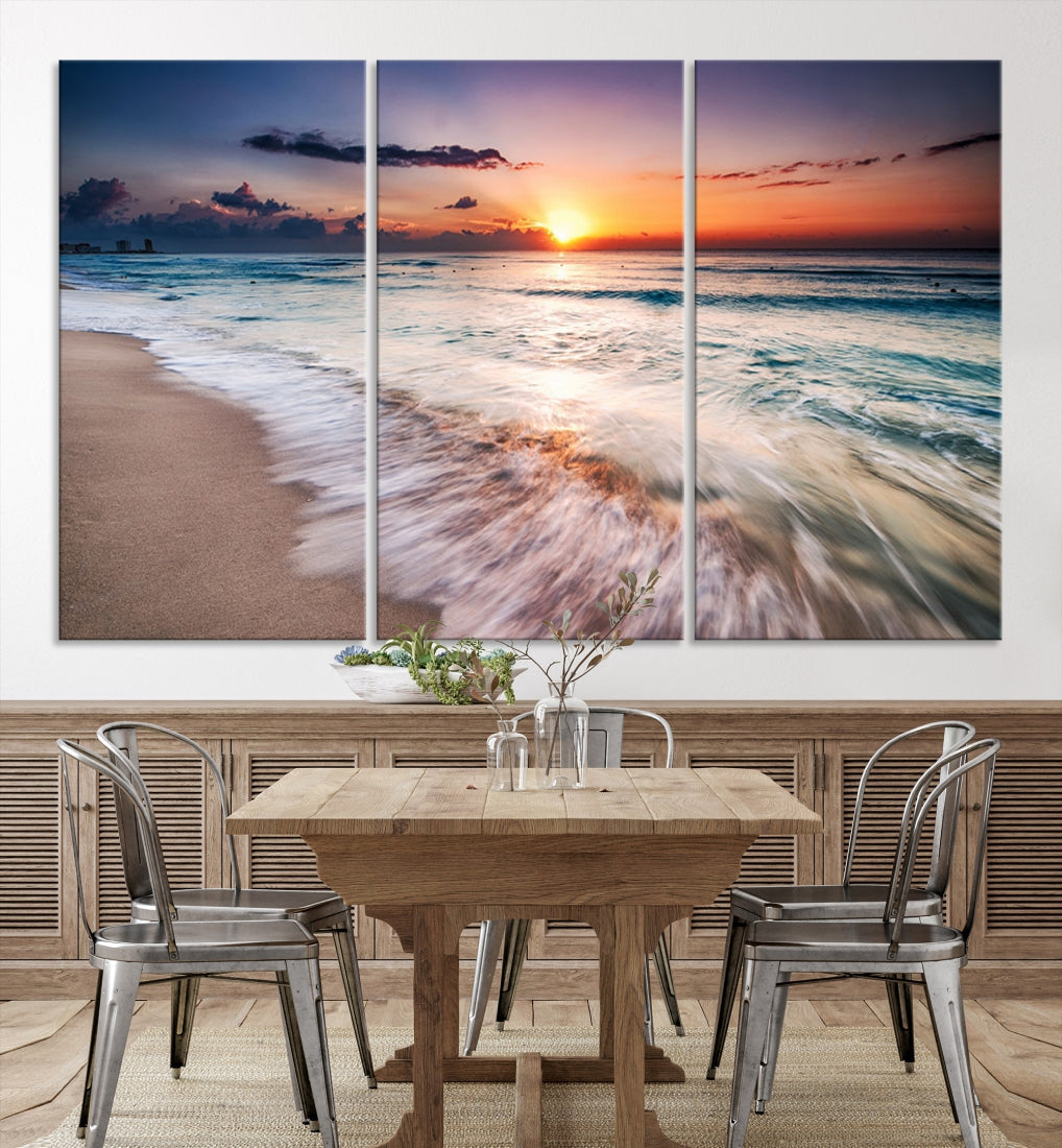 Serene Water Meets Radiant Sunset Clouds Wall Art Canvas Print