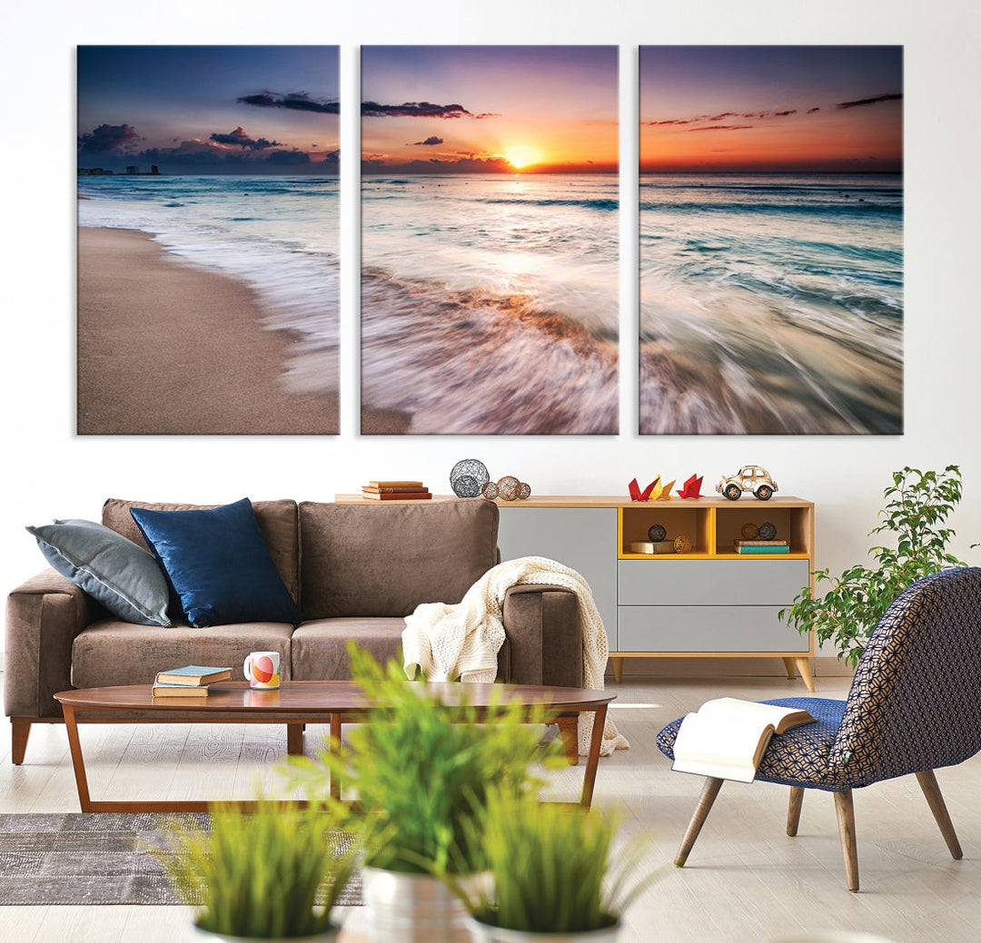 Serene Water Meets Radiant Sunset Clouds Wall Art Canvas Print