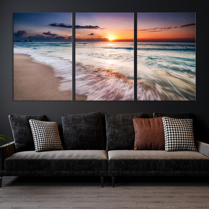 Serene Water Meets Radiant Sunset Clouds Wall Art Canvas Print