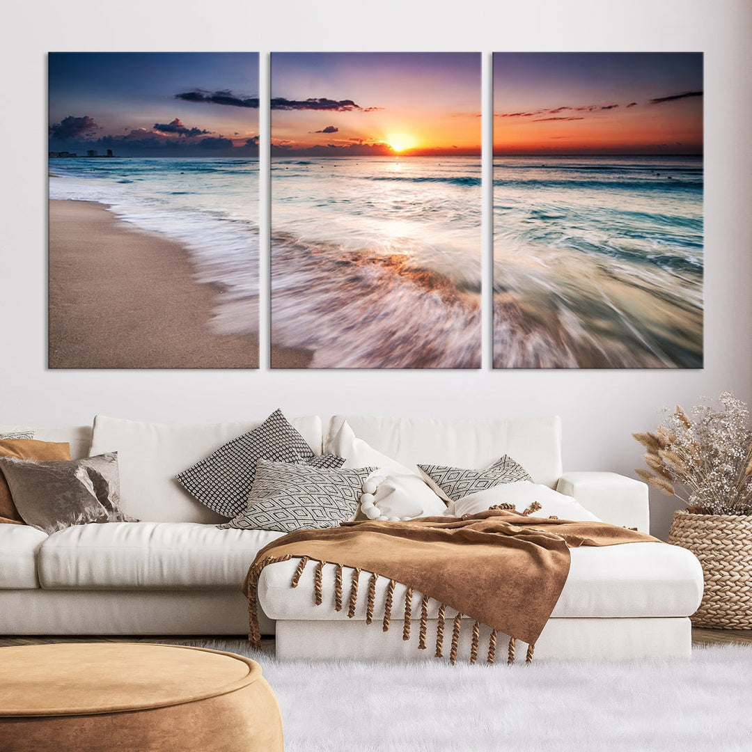 Serene Water Meets Radiant Sunset Clouds Wall Art Canvas Print