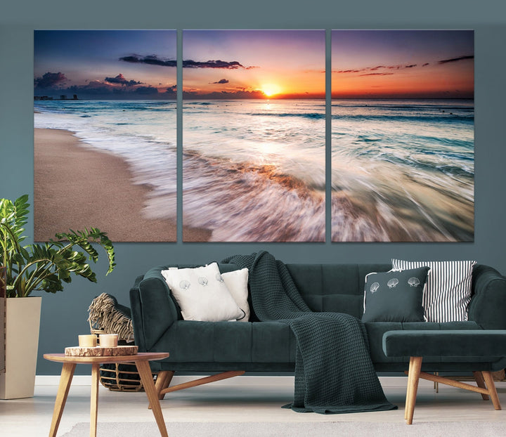 Serene Water Meets Radiant Sunset Clouds Wall Art Canvas Print