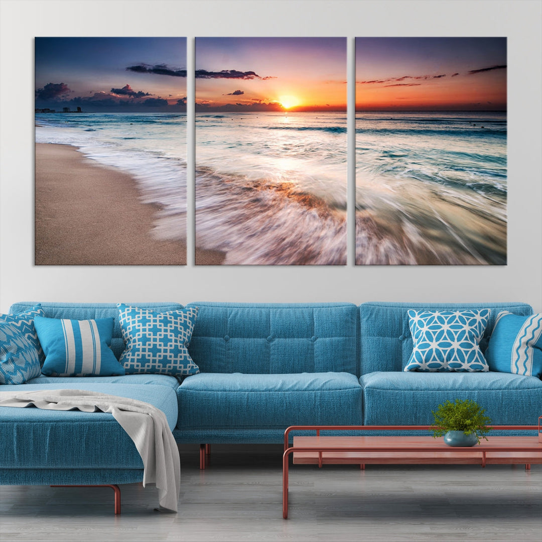 Serene Water Meets Radiant Sunset Clouds Wall Art Canvas Print