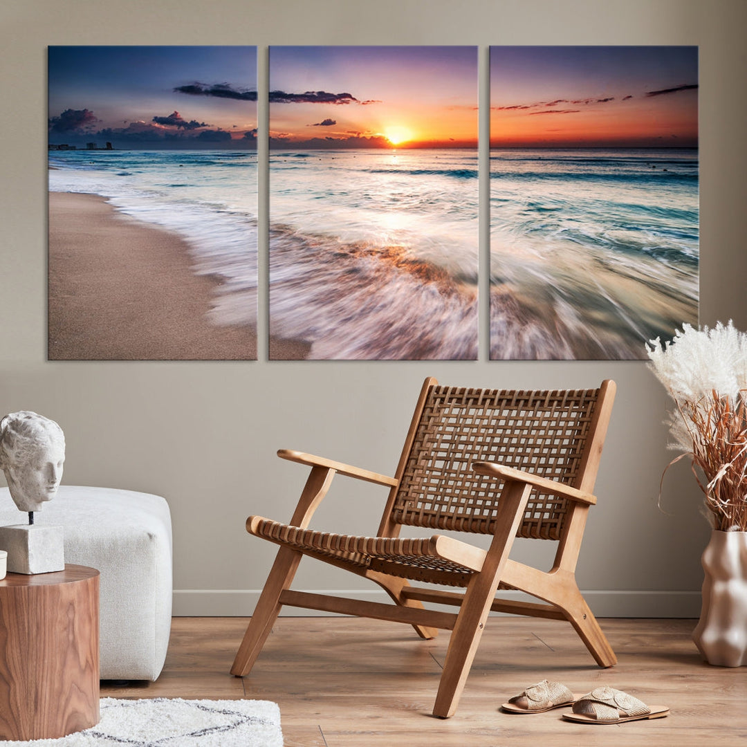 Serene Water Meets Radiant Sunset Clouds Wall Art Canvas Print