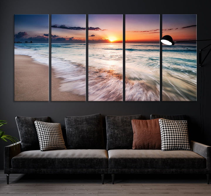 Serene Water Meets Radiant Sunset Clouds Wall Art Canvas Print