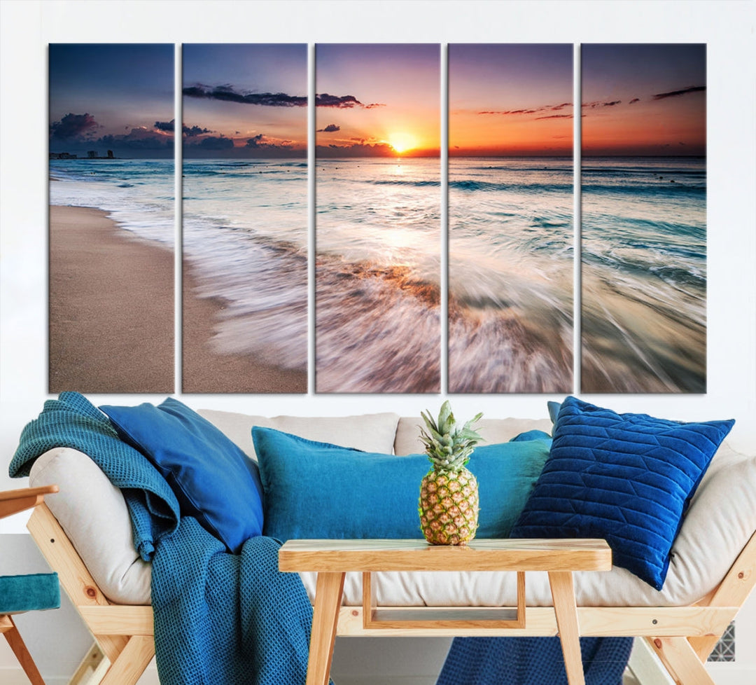 Serene Water Meets Radiant Sunset Clouds Wall Art Canvas Print