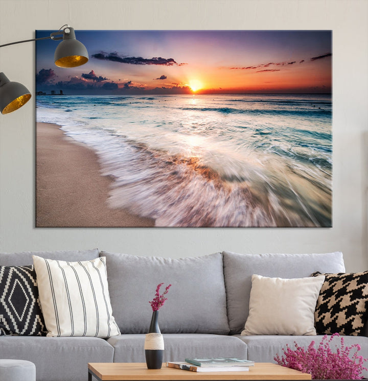 Serene Water Meets Radiant Sunset Clouds Wall Art Canvas Print