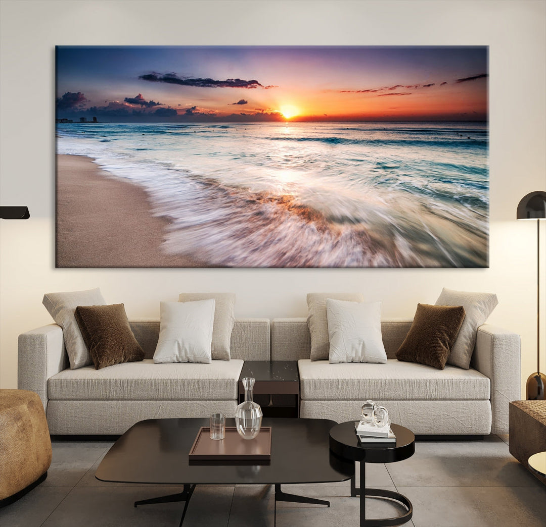 Serene Water Meets Radiant Sunset Clouds Wall Art Canvas Print