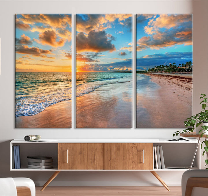 Sea Ocean Coastal Sunset Beach Wall Art Canvas Print