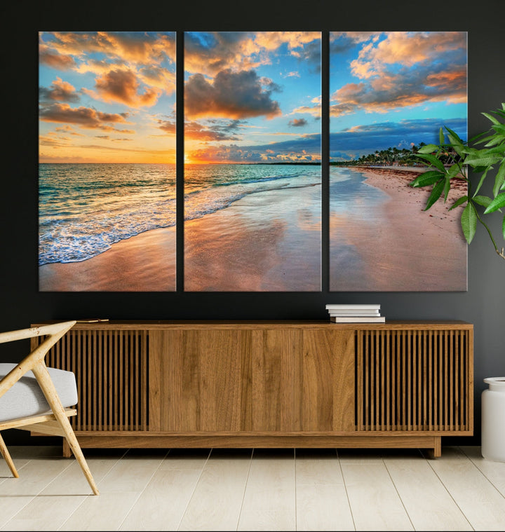 Sea Ocean Coastal Sunset Beach Wall Art Canvas Print