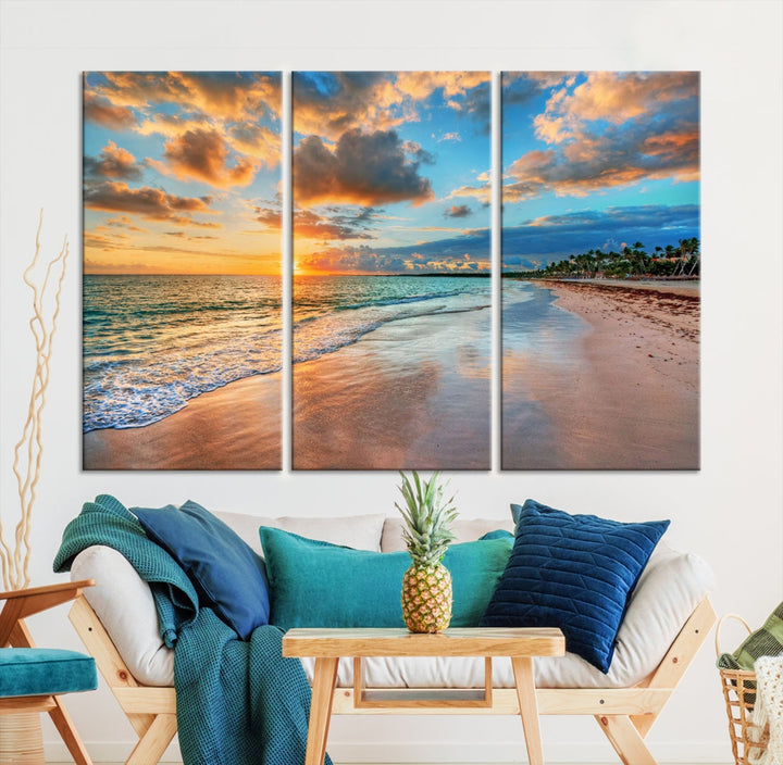 Sea Ocean Coastal Sunset Beach Wall Art Canvas Print