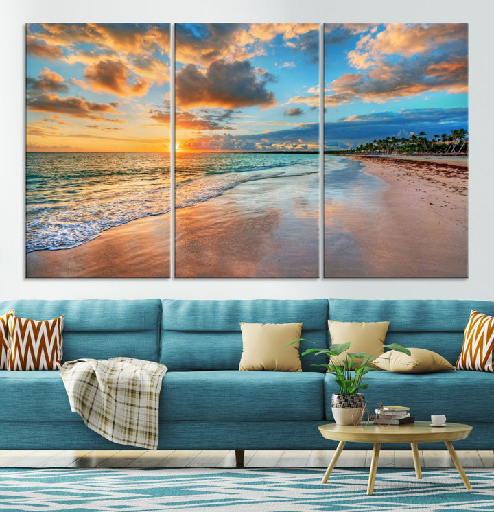 Sea Ocean Coastal Sunset Beach Wall Art Canvas Print