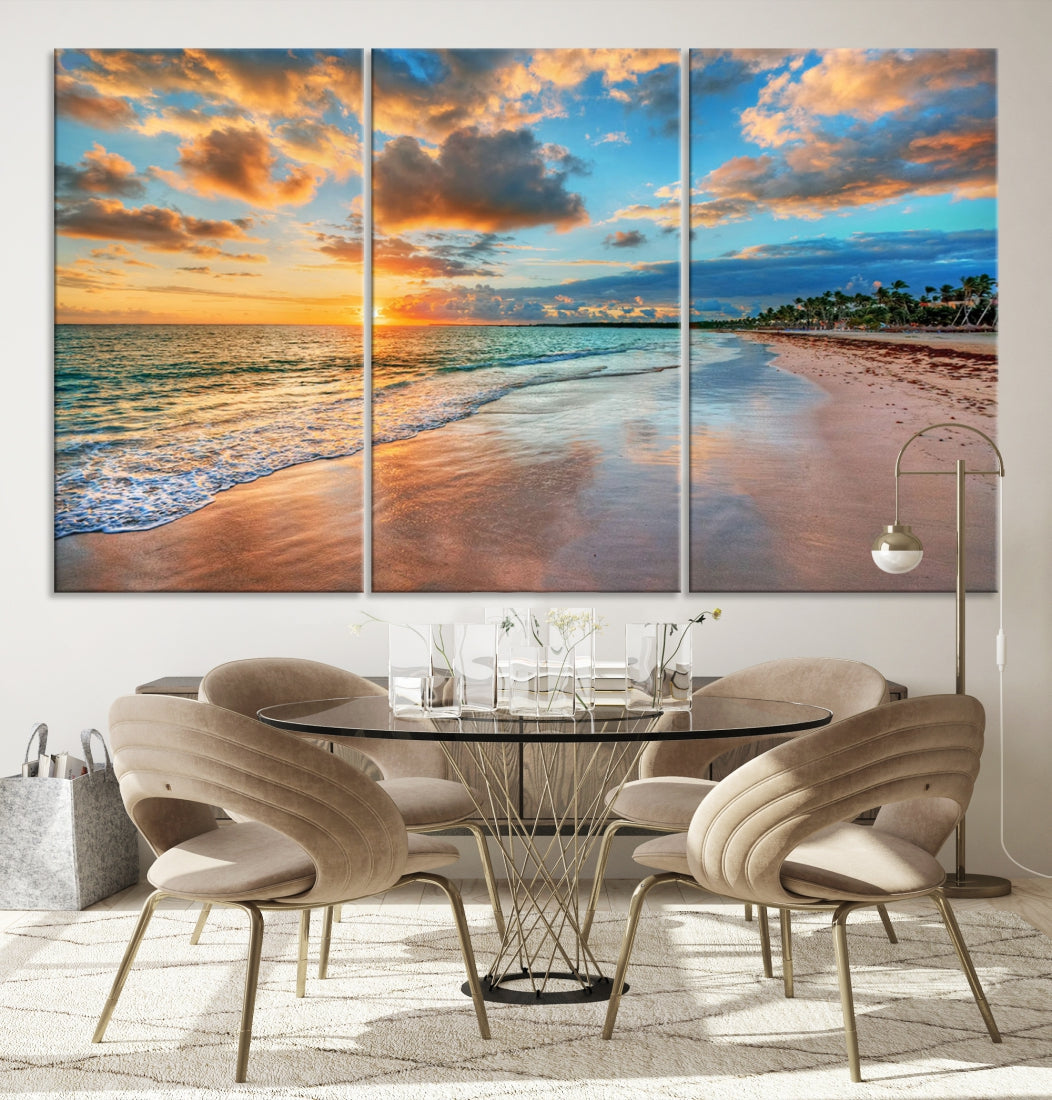 Sea Ocean Coastal Sunset Beach Wall Art Canvas Print