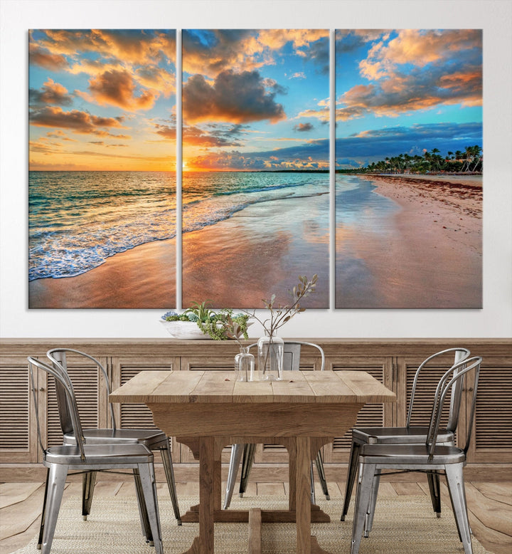 Sea Ocean Coastal Sunset Beach Wall Art Canvas Print