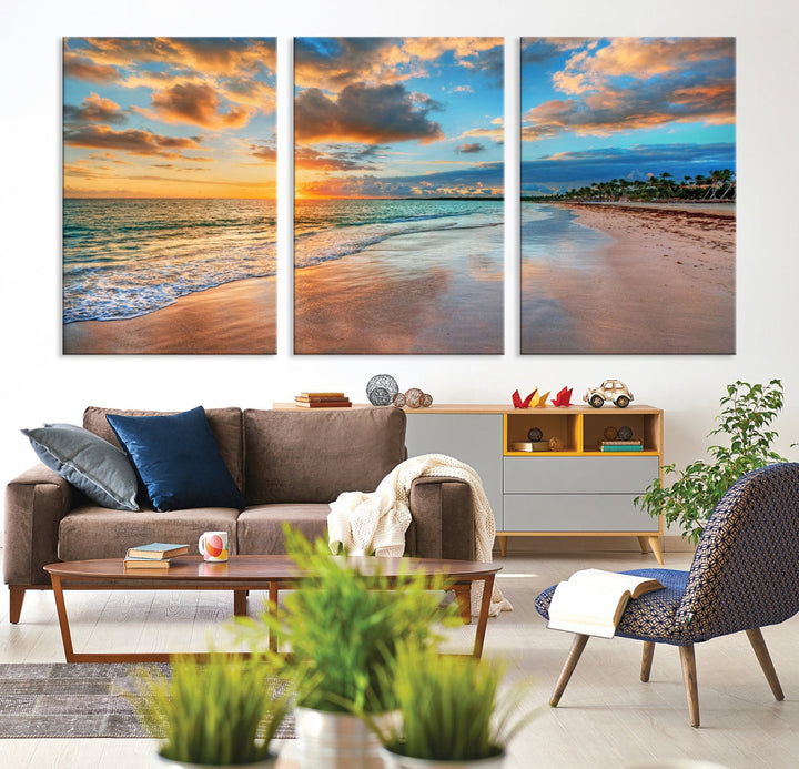 Sea Ocean Coastal Sunset Beach Wall Art Canvas Print