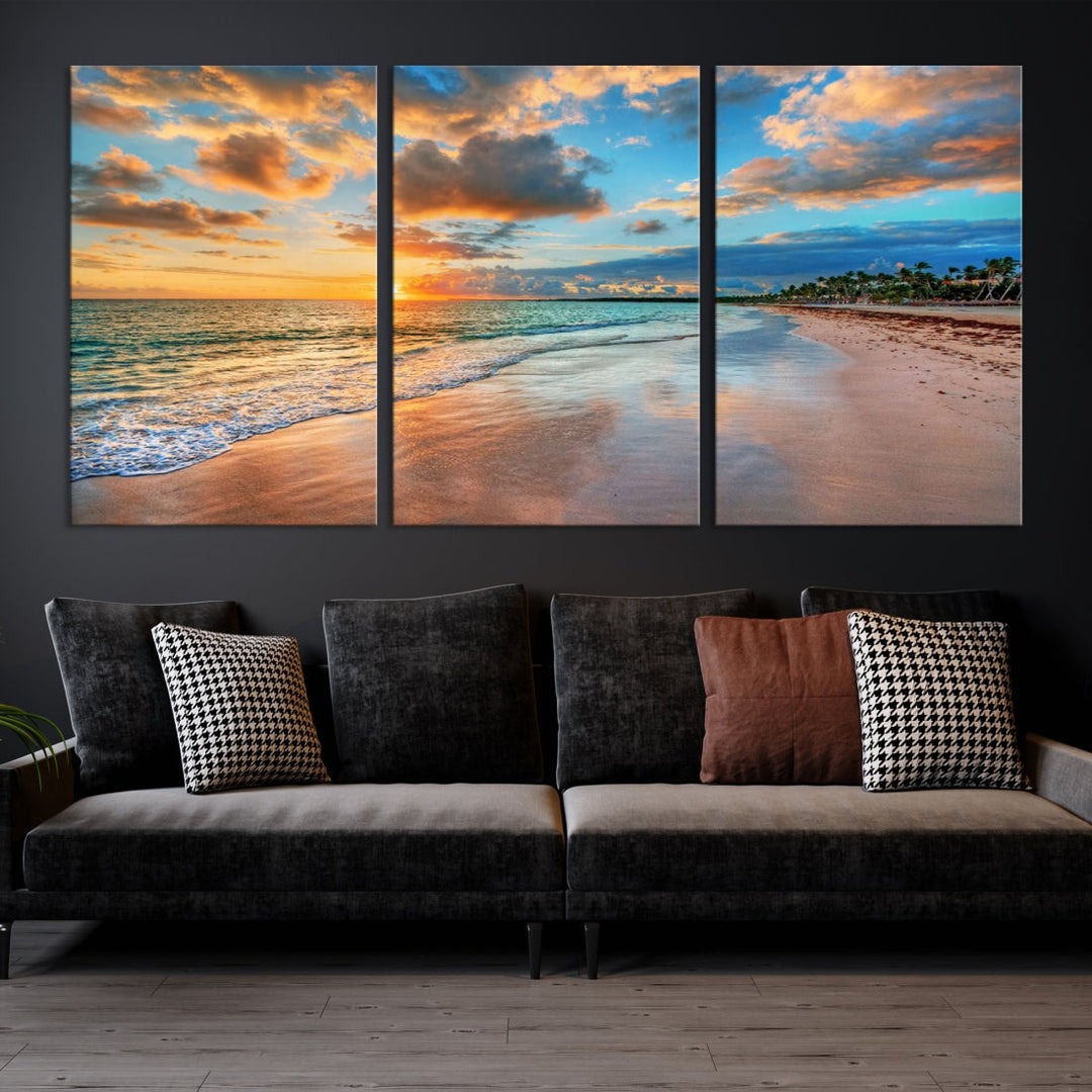 Sea Ocean Coastal Sunset Beach Wall Art Canvas Print