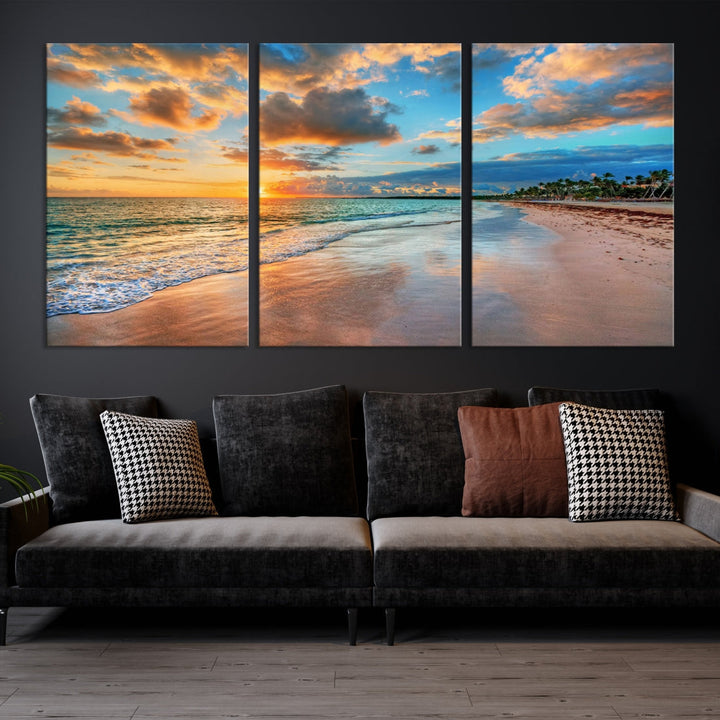 Sea Ocean Coastal Sunset Beach Wall Art Canvas Print