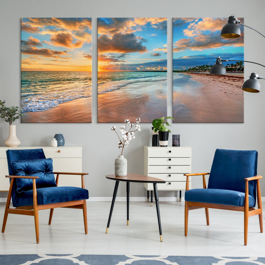 Sea Ocean Coastal Sunset Beach Wall Art Canvas Print