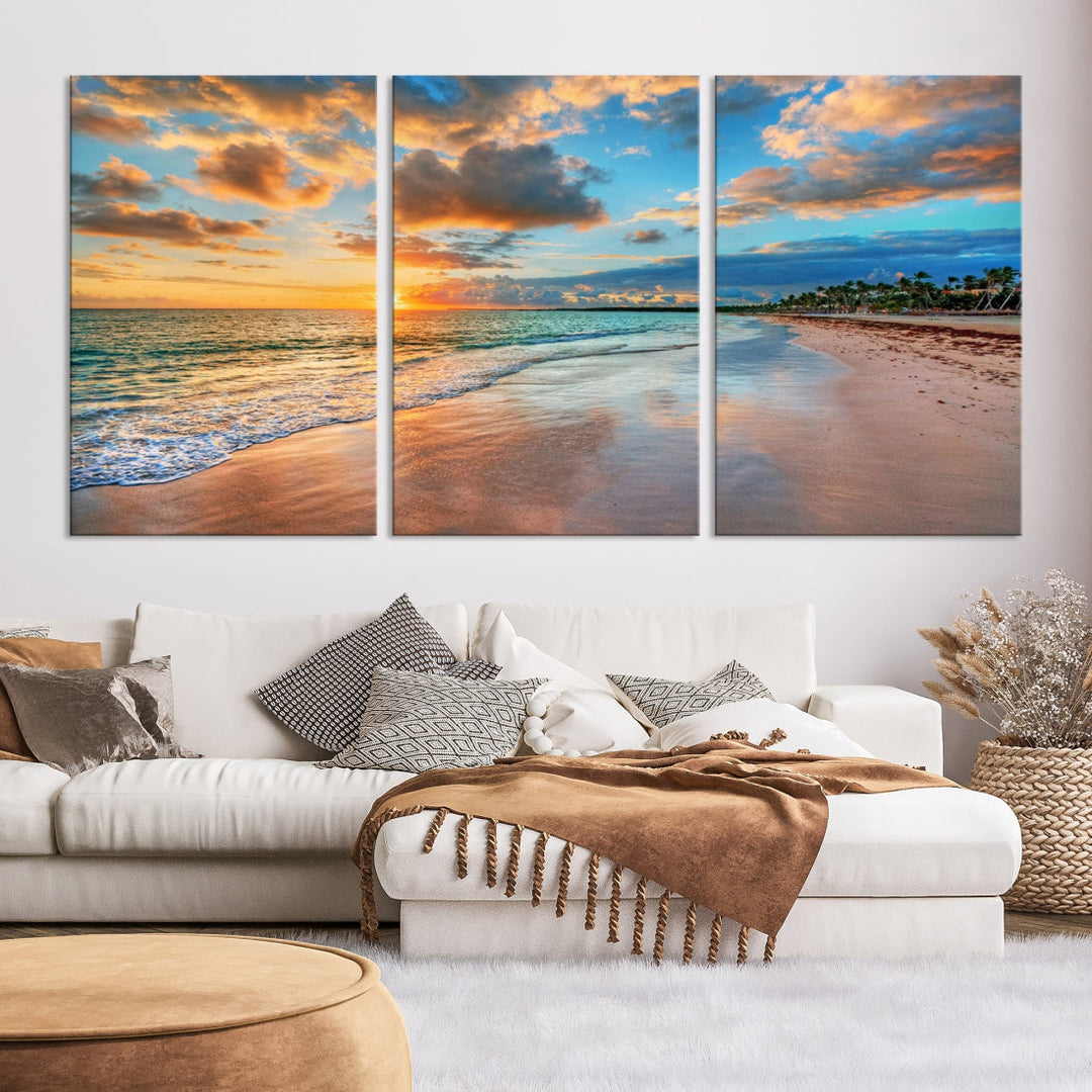 Sea Ocean Coastal Sunset Beach Wall Art Canvas Print