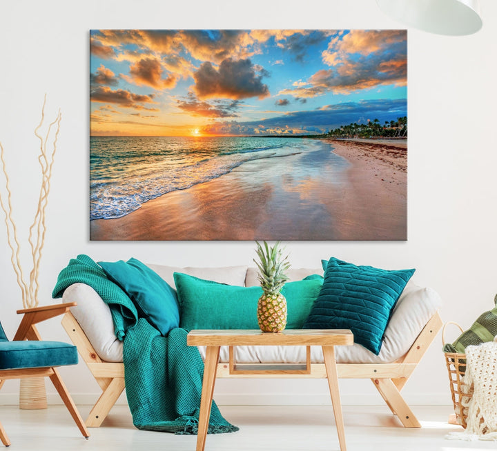 Sea Ocean Coastal Sunset Beach Wall Art Canvas Print