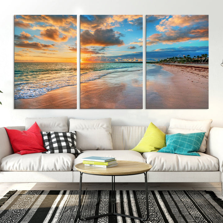 Sea Ocean Coastal Sunset Beach Wall Art Canvas Print