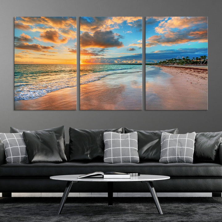 Sea Ocean Coastal Sunset Beach Wall Art Canvas Print