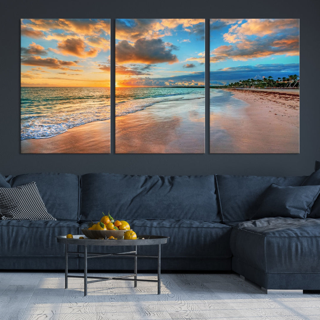 Sea Ocean Coastal Sunset Beach Wall Art Canvas Print