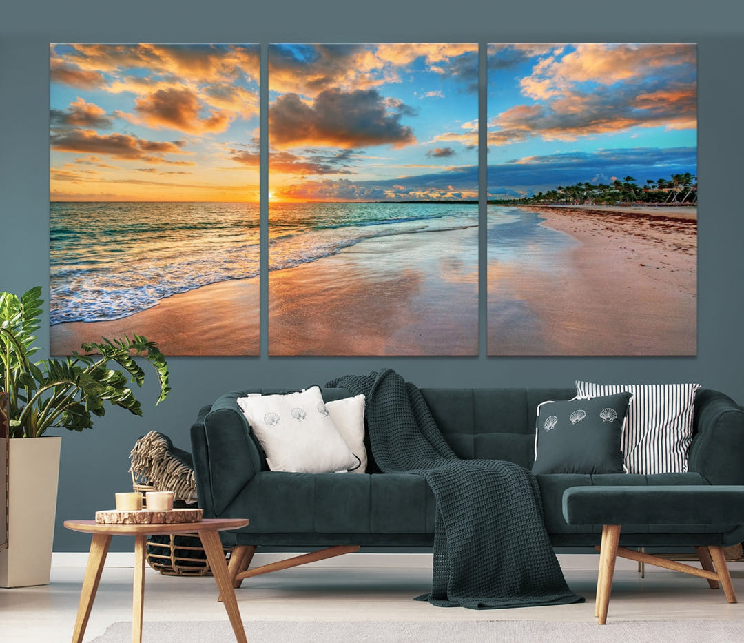 Sea Ocean Coastal Sunset Beach Wall Art Canvas Print