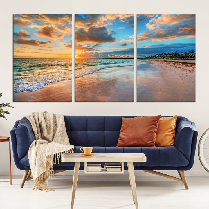 Sea Ocean Coastal Sunset Beach Wall Art Canvas Print