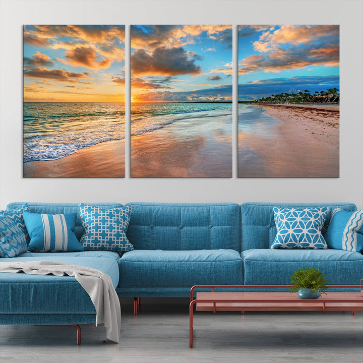 Sea Ocean Coastal Sunset Beach Wall Art Canvas Print